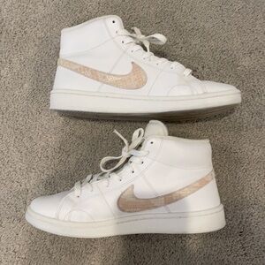 Nike court mid tops. White and tan Faux Snake skin swoosh.